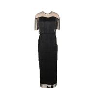 TRRYUIP Vestido Flecos Vestido De Fiesta Borla Tallas Grandes Mujer Moda Sexy Vestidos Noche Largos Bienvenida Club Cóctel Elegante(Black,M)