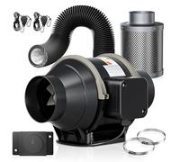 Trsaow Kit de Ventilador de Conducto de 100 mm, Kit de Ventilación Con Caudal de Aire de 360 m³/h, Ventilador de Tubo en Línea Completo Con Controlador de Velocidad Silent Duct Fan