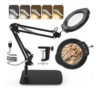 Trsaow Lupa con Luz 15X, 5 temperaturas de Color y 10 Niveles de Brillo, Lupa Multifuncional con Brazos Flexibles y Cabezal Giratorio de 360°, Ideal para Leer Magnifying Glass