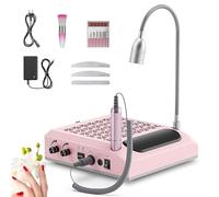 Trsaow Taladro de uñas eléctrico 4 en 1, 30000 RPM, aspirador profesional, potente aspirador de 80 W, luz LED giratoria de 6 W, silencioso, con 6 bandas y 3 limas para uso doméstico en salones (rosa)