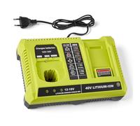 TrsaowCargador rápido de Doble Puerto Compatible con baterías Ryobi de 18 V y 40 V, Carga simultánea con Indicadores LED, protección contra sobrecalentamiento y diseño para Montaje en Pared