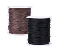 Trsnzul Cordon Encerado 2 Rollos Hilo de Cordón de Cera Trenzado Hilo de Algodón Encerado Cordon para Colgante Hilo Encerado Macrame para Hacer Joyas Coser Manualidades(Negro y Café Marrón)