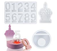Trsnzul Juego de 2 Piezas Molde de Silicona para Velas Números 0-9 Molde de Yeso para Fundición 3D Moldes para Velas 0-9 Número con Portavelas de Silicona Moldes de Fundición para Decoración
