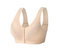 Trssorm Sujetador postoperatorio para mastectomía con cierre frontal de algodón con bolsillo de pecho de silicona, beige, 40