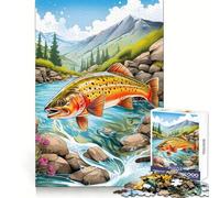 Trucha Pescador Peces Adolescentes Rompecabezas Rompecabezas de 1000 Piezas Intelecto Diversión Tiempo Bien invertido Bordes Exactos (38x26cm)