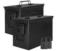 Trucky 2 cajas de munición con candado 33 x 19 x 23 cm Ammo Box Caja de metal caja de munición caja de almacenamiento con tapa Army negro metal