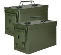 Trucky Juego de 2 cajas de munición Ammo Box de metal, caja de munición, caja de almacenamiento con tapa, 31 x 16 x 19 cm, color verde militar