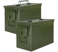 Trucky Juego de 2 cajas de munición Ammo, caja de metal, caja de munición con tapa, 33 x 19 x 23 cm, color verde militar