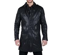 TruClothing.com Botón de gabardina de cuero real marrón negro para hombre vintage 3/4 casual, Negro, XS