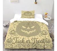 Truco o Trato Calabaza Funda Edredon 2 Piezas con Impresión En 3D Halloween Field Plantaa con 1 Fundas De Almohada Single（135x200cm） 100% Microfibra Juego De Cama para para Niñosy Hombres