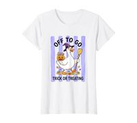 Truco o Trato Halloween Rayas de Ganso tontas Camiseta gráfica económica, Mujer, Blanco, S