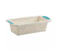 Trudeau Structure - Molde de silicona para pan con borde de acero, 8.5 x 4.5 pulgadas, antiadherente, confeti blanco con base azul, sin BPA, apto para horno hasta 220.0 °C, apto para lavavajillas