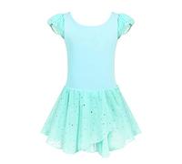trudge Niños Vestido de Ballet para Niña, Manga Corta, Algodón, Leotardo de Baile, Cuerpo de Baile con Falda tutú Verde Agua 140