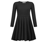 trudge Vestido para Niña Vestidos Negros de Manga Larga Vestidos de Corte en A para Niños Vestidos para Niños con Cuello Redondo para Halloween Vestido Skater con Columpio 8-9 años