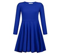 trudge Vestidos para Niñas Vestido de Manga Larga Vestido de Otoño de Corte A Vestido Casual Azul Invierno Cuello Redondo para Niños Ropa para Niños 14-13 años