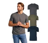 True Classic Camiseta de Manga Corta con Cuello Redondo para Hombre, Pack de 3 - Azul Marino, Carbón, Verde Militar, S