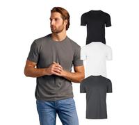 True Classic Camiseta de Manga Corta con Cuello Redondo para Hombre, Pack de 3 - Carbón, Blanco, Negro, S
