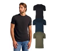 True Classic Camiseta de Manga Corta con Cuello Redondo para Hombre, Pack de 3 - Verde Militar, Negro, Azul Marino, S