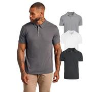 True Classic Polo Clásico de Manga Corta para Hombre, Pack de 3 - Carbón, Gris Jaspeado, Blanco, S