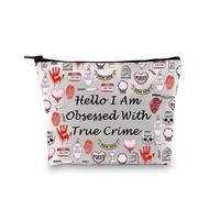 True Crime Lover Gift Serial Killer Gift Hello I Am Obsessed with True Crime - Bolsa de maquillaje para adictos al crimen verdadero, True Crime Eu, Bolsa de cosméticos con impresión