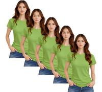 True Face Camisetas lisas para mujer, cuello redondo, ajustadas, de manga corta, para mujer, de algodón suave, elástica, para uso diario casual, capas, viajes o al aire libre, Green Glow - Paquete de
