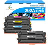 TRUE IMAGE Cartucho de tóner compatible de repuesto para HP 202A CF500A 202X Color Laserjet Pro MFP M281fdw M281cdw M254dw M281fdn M254dn M254nw M281 M254 Toner Printer Ink (BK/C/Y/M, 5 unidades)