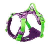 TRUE LOVE Arnés para perro de nailon flexible reflectante ajustable sin tracción para mascotas grandes TLH5653 (L, camuflaje morado)