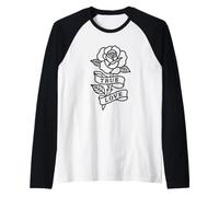 True Love Rose Tattoo Old School Flash Gráfico Camiseta Manga Raglan