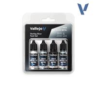 Createx Vallejo Pintura True Metallic Set 4 colores Plata Estéril, BASE/LIGHT/SHADE/AIRBRUSH, BSL