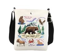 True North Vbs - Bolso cruzado con texto en inglés «We Can Trust Jesus Trusting Jesus In a Wild World» con versículo bíblico del Norte Verdadero