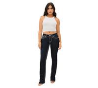 True Religion Becca - Jeans de Tiro Medio con Solapa y Costuras en T para Mujer, Enjuague Corporal, Lavado Cuerpo, 25 US