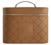 True Religion Bolsa de maquillaje para mujer, organizador de cosméticos de viaje grande con espejo, color marrón