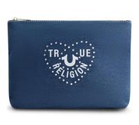 True Religion Bolsa de maquillaje para mujer, organizador pequeño de viaje con cremallera, logotipo de corazón, mezclilla