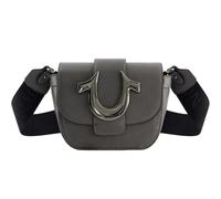 True Religion Bolso cruzado para mujer, mini bolso de hombro ajustable con logotipo de herradura, color gris