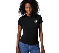 True Religion Buddha Face Short Sleeve Crew tee Camiseta, Negro Azabache, S para Mujer
