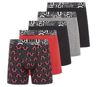 True Religion Calzoncillos tipo bóxer elásticos de algodón para hombre, paquete de 5 unidades, Negro/Rojo/Gris, X-Large