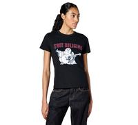 True Religion Camiseta ajustada con cuello en V Buddha para mujer, Negro azabache, M