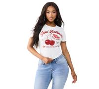 True Religion Camiseta Cherry Baby para Mujer, Blanco Invierno., S
