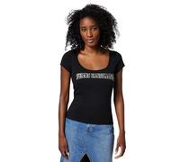True Religion Camiseta de Camuflaje con Cuello Cuadrado para Mujer, Color Negro, Talla M