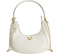 True Religion Hobo Bag, Women's Faux Leather Crescent Handbag with Adjustable Chain Strap, Bolso Mujer, White