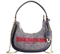 True Religion Hobo Bag, Women's Striped Denim Crescent Handbag and Adjustable Chain Strap, Bolso Mujer, Marino