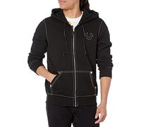 True Religion Hombre Big T Zip Up Hoodie, Jet Black/WINTERWHITE, XL