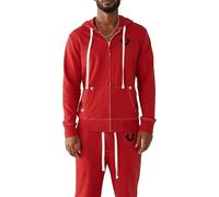 True Religion Hombre Buddha Logo Zip Hoodie Sweatshirt, Ruby Red W Black, M