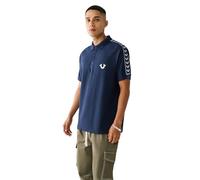 True Religion Hombre Damask Short Sleeve Polo, Dress Blue, XL