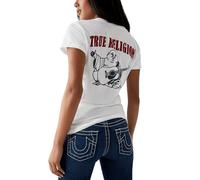 True Religion Mujer V-Neck Buddha Logo tee, Optic White, XL