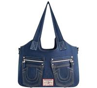 True Religion Women's Satchel Bag, Crossbody Purse Handbag with Horseshoe Logo Stitching, Mochila Mujeres, Azul