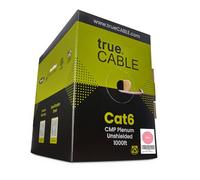 trueCABLE Cat6 Plenum (CMP), 1000 pies, rosa, 23 AWG, 4 pares de cobre sólido desnudo, 550 MHz, ETL, par trenzado sin blindaje (UTP), cable Ethernet a granel