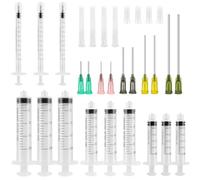 TRUEIN 12 jeringas de punta roma de 1 ml, 5 ml, 10 ml, 20 ml, juego de jeringas con agujas romas, 14Ga, 15Ga, 16Ga, 18Ga, 20Ga, aguja y tapas, jeringa de plástico para aplicar líquido