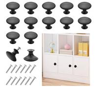 TRUEIN 12 Piezas Pomos Macizos Negros Tiradores, 30mm Cocina Armarios Pomos con 12 Piezas Tornillos de Montaje, Pomo Armario, Tiradores de Muebles Negro para Puertas Cajón Gabinete de Cocina Baño