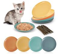 TRUEIN 8 Cuencos para Gatos, 20 Matatabi para Gatos, Gatos Poco Profundo, Cuenco Gato, Plato Ancho para Gatos, Palitos Masticables, Sin Fatiga, Masticar Palos Gato, Palitos de Hierba Gatera (Redondo)